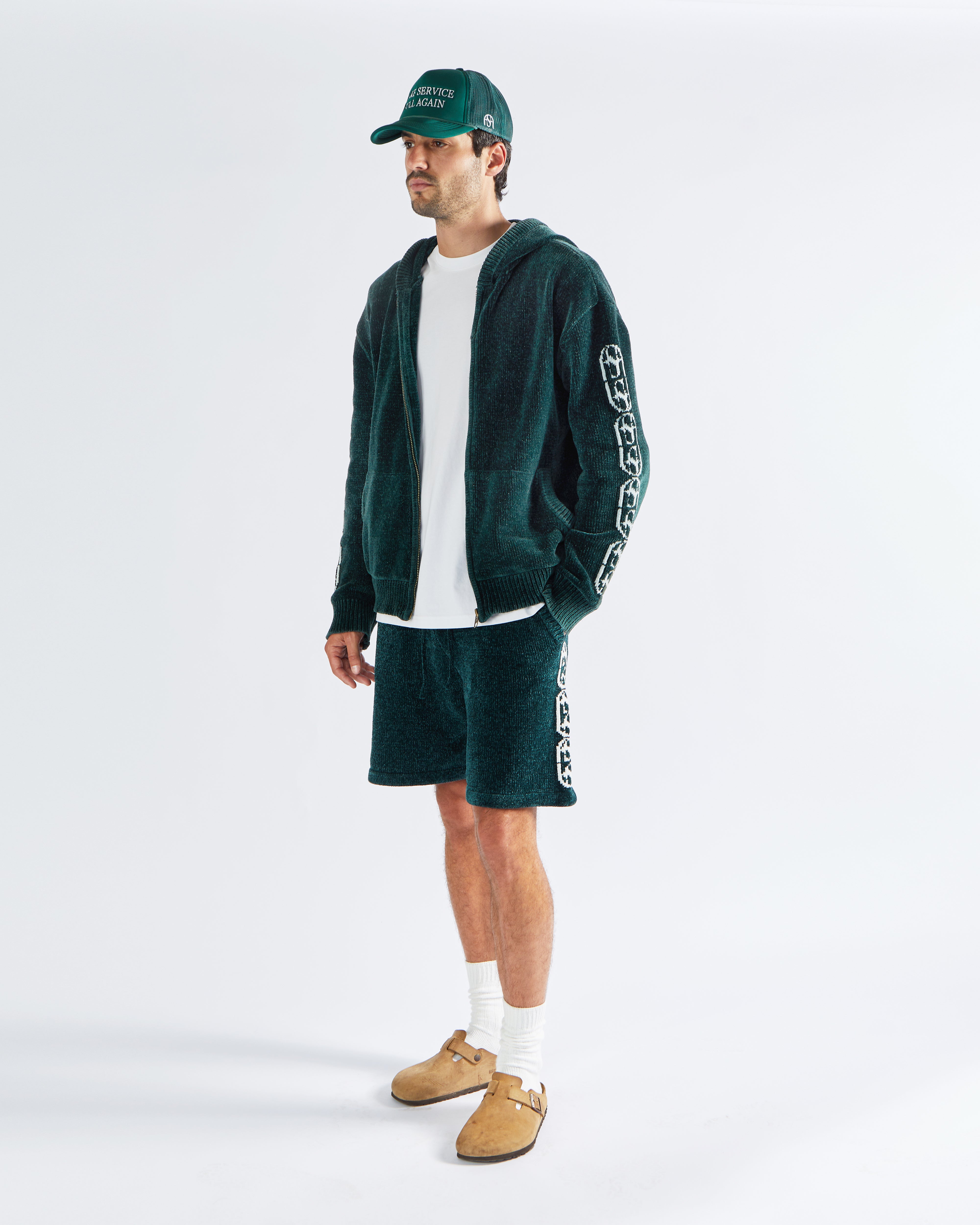 Chenille Zip Up - Lago Green